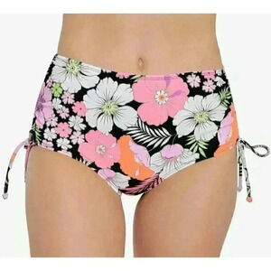 Salt & Cove Side-Shirred High Waist Bikini Bottom Size Large Multi Floral NWT